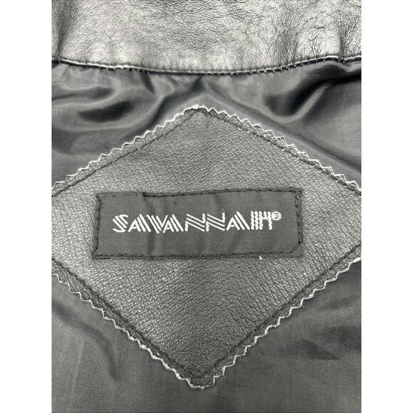 VINTAGE Savannah Women Black Leather Coat Jacket Size SMALL Retro Sleak Soft - Picture 9 of 11